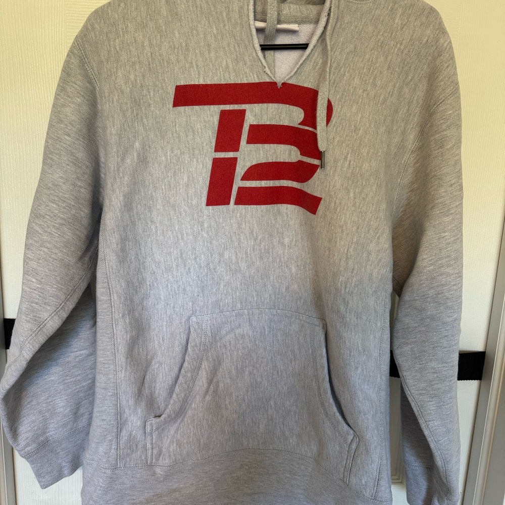 TB12 Gray Hoodie with Red Logo